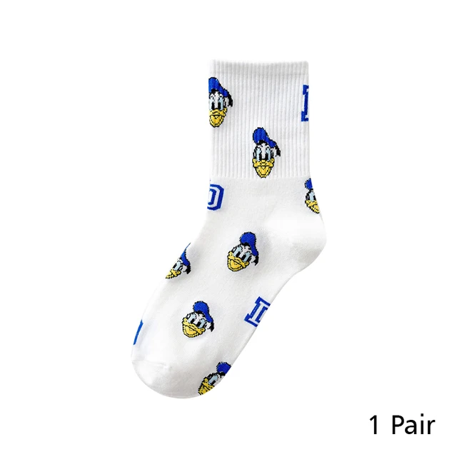 8 Pairs Disney Cartoon Socks Cute Mickey Minnie Daisy Donald Winnie Piglet Print White Funny Harajuku Fashion Kawaii Girl Sock WZDSN007