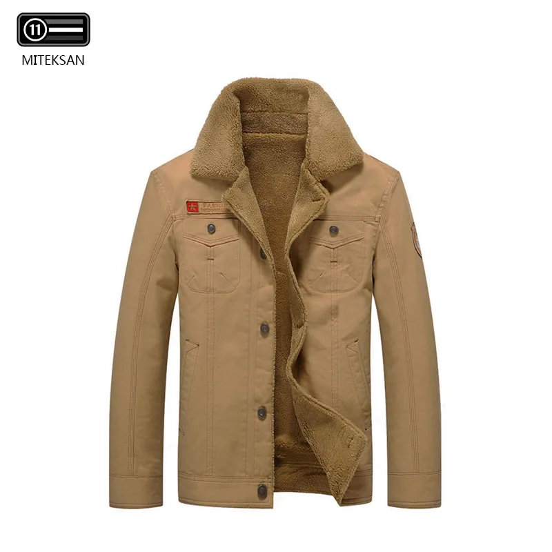 Men Jacket and Coat Trendy Warm Fleece Thick Warm Male fur collar Army Jacket Outwear Male acket Thicken Warm Winter Coats plus