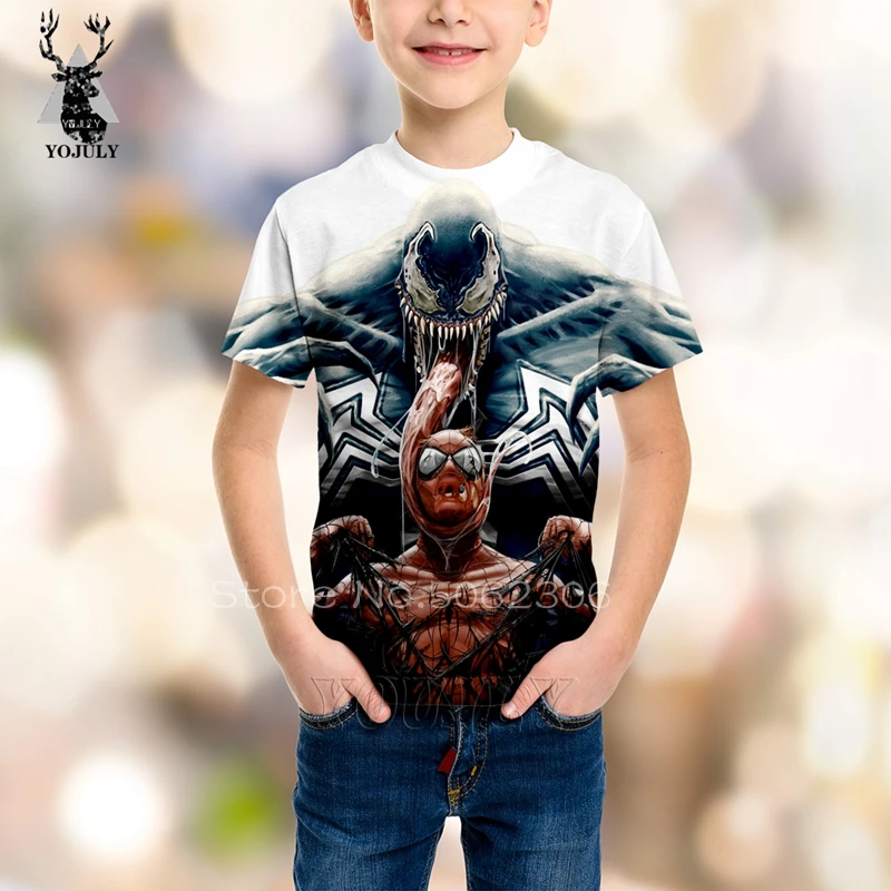 Футболка venom одежда для дня рождения Модная белая футболка детская одежда с 3D принтом marvel футболка с круглым вырезом и круглым вырезом Топы C27