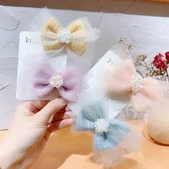 

New Spring Korean Sweet Girl Fashion Beautiful Colorful Lace Fabric Bow Crystal Beaded Flower Duckbill Clip Hair Accessories