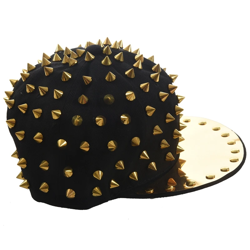Шляпа черная кепка с шипами Золотая хип-хоп панк Готика