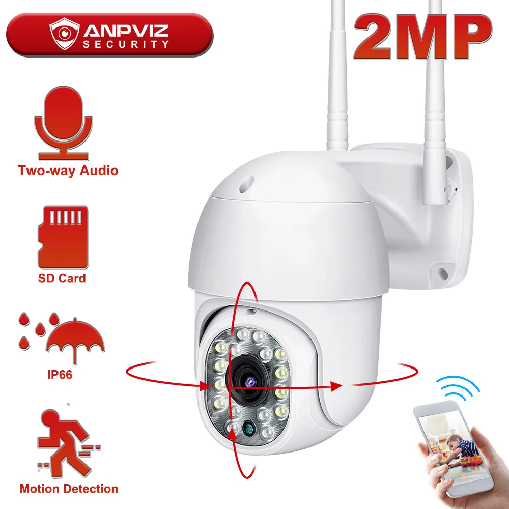 

Anpviz 2MP WiFi IP Camera Pan/Tilt Motion Detection Wireless Security Camera Two-Way Audio Built-in Mic and Speaker Onvif 4mm