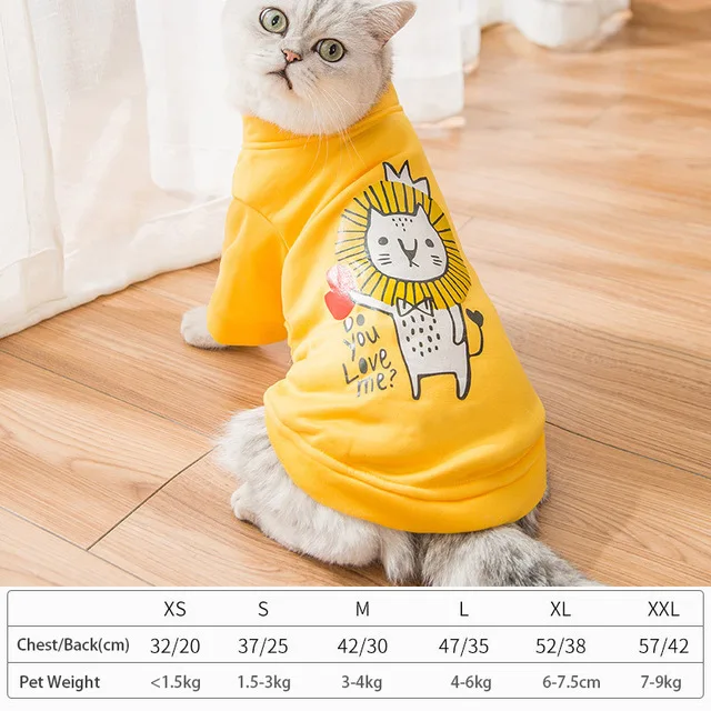 Cute Cartoon Cat Sweatshirt Warm Soft Cotton Pet Clothes for Small Cats Kitten Jumpsuit Comfortable Dogs Puppy Costumes Clothing - Цвет: Yellow lion