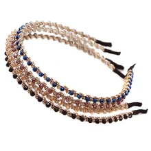 Для женщин, для девушек, синяя Хрустальная лента для волос, элегантные бисерные стразы, шикарные повязки на голову, модные украшения на голову, повязка для волос, аксессуары