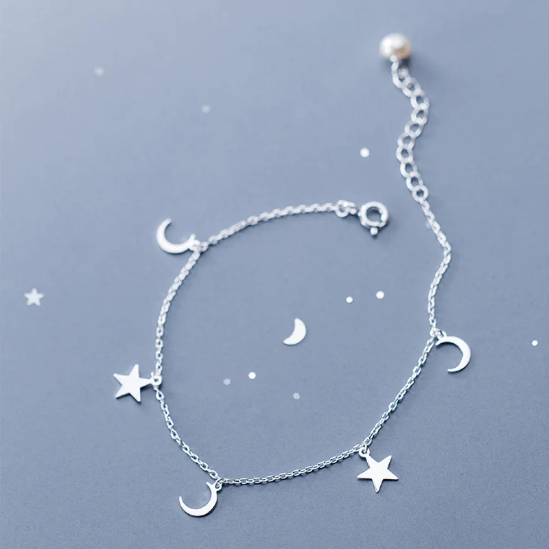 Silver 925 jewelryPearl Ankle Bracelets For Women Moon Star Charm Link Chain Anklets Foot jewelry Luxury Pearls Cute Anklets