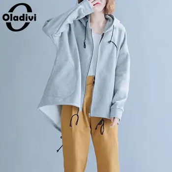 

Oladivi Oversized Plus Size Women Velvet Hooded Sweatshirt Lady Casual Loose Hoodies Female Autumn Winter gray Tops 7XL 6XL