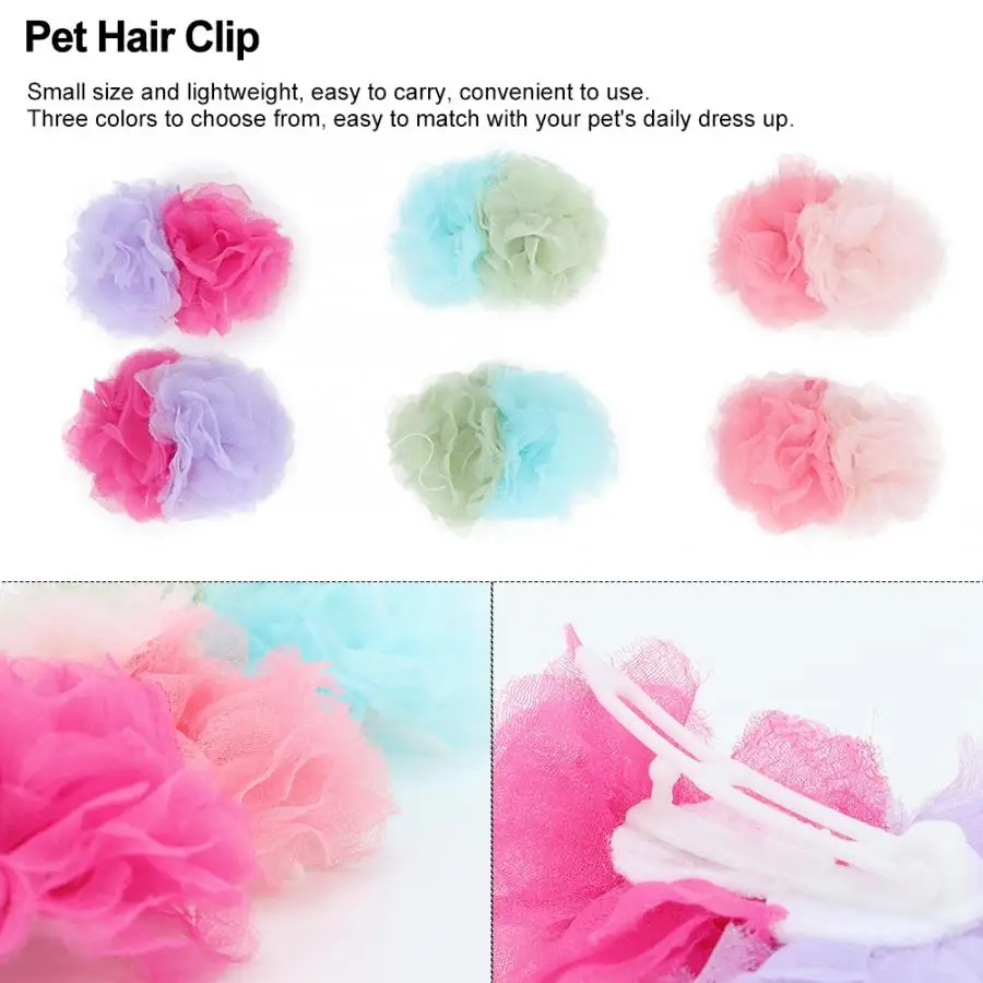 6Pcs Polyester Pet Flower Bowknot Hair Clips Accessories Grooming Hairpins for Dog Cat Puppy Cute Pet Headwear Grooming