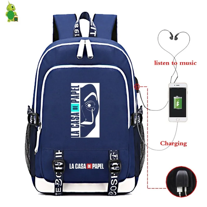 La Casa De Papel Backpack Women USB Charge Travel Backpack Men Laptop Backpack Multifunction School Bags for Teenage Boys Girls - Цвет: 21