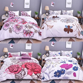 

Homesky White Bedding Set Flower Print Comforter Bedding Sets King Size Quilt Cover Queen Size Duvet Cover Bed Linen 2/3PCS