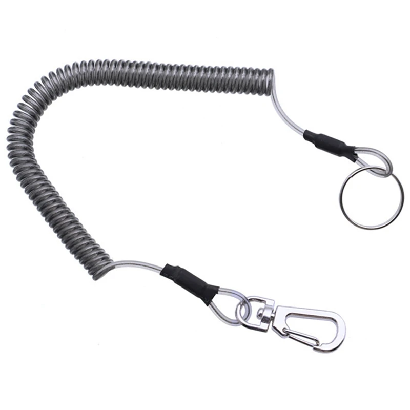 Metal Keychain Key Lanyard Fishing Missed Rope Key Koord Chain Elastic Coil Stretch Tether Fashion Wire Spring Rope Lockable Metal Cord