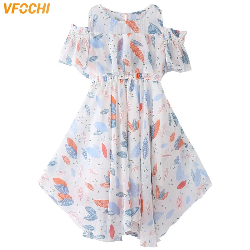 

VFOCHI Girls Chiffon Dress Summer Floral Print Children Clothing Teenager Prom Dress Kids Beach Clothes For Girls Party Dress