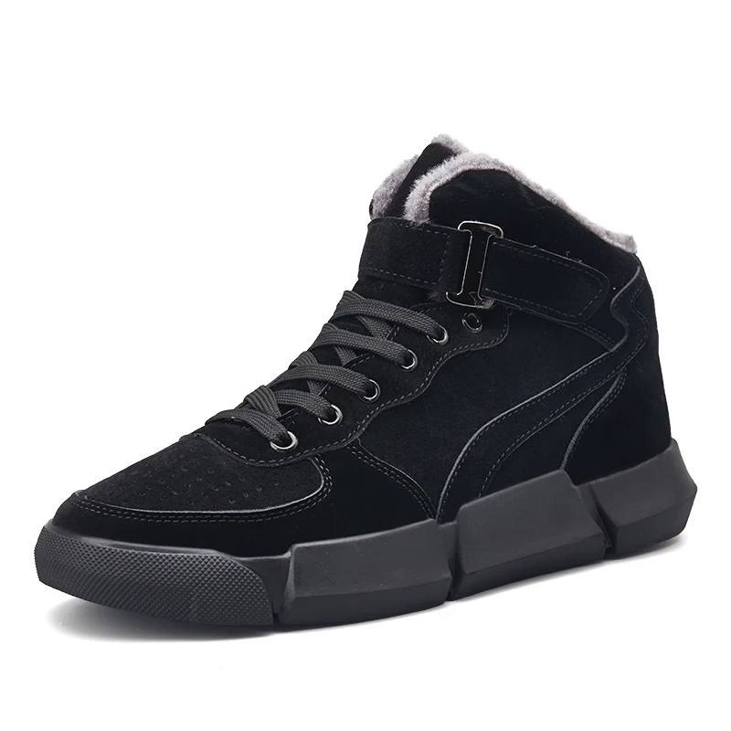 plush black Ins/Лидер продаж; мужские ботинки с высоким берцем; chaussure homme; Теплая мужская обувь на меху; кожаные ботильоны; кожаные ботинки из свиной замши; Мужская нескользящая обувь - Цвет: plush black