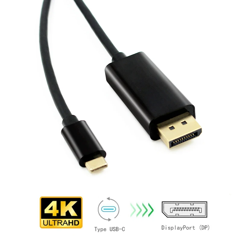 

USB3.1 to DP Cable 4K30 Hz TYPE C Display Port Cable Adapter Gold-plated for HDTV Projector Laptop, Montor N165 Black 1.8M