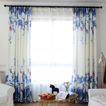 

Chinese blue and white ink painting living room curtains for home decor, readymade window curtains drapes (#LRMYQH1708)