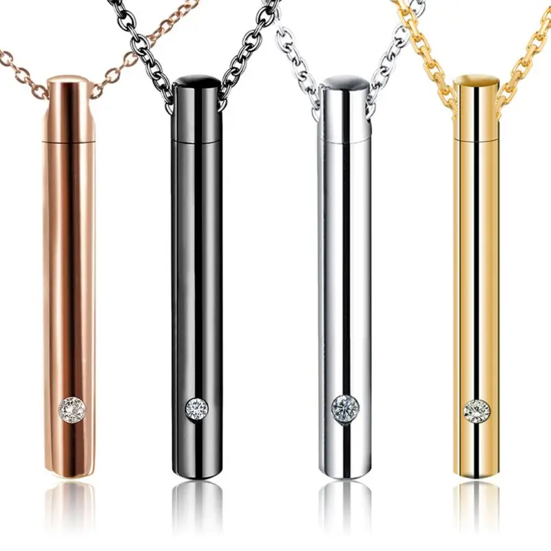 Cylinder Pet Cremation Urn Necklace Stainless Steel Cat Dog Ash Memorial Container Holder Jewelry Memorial Keepsake Pendant