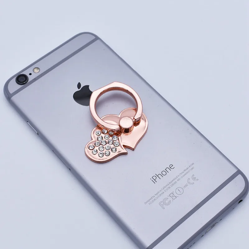 Бриллиантовое кольцо в форме сердца, двойное кольцо, пряжка, бриллиантовая задняя наклейка с мобильным телефоном, держатель для мобильного телефона, универсальный кронштейн для кольца