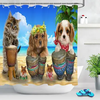 

Funny Animals Shower Curtain Home Decoration Cat and Dog Bath Shower Curtain Polyester Fabric Bathroom Shower Curtain With Hooks