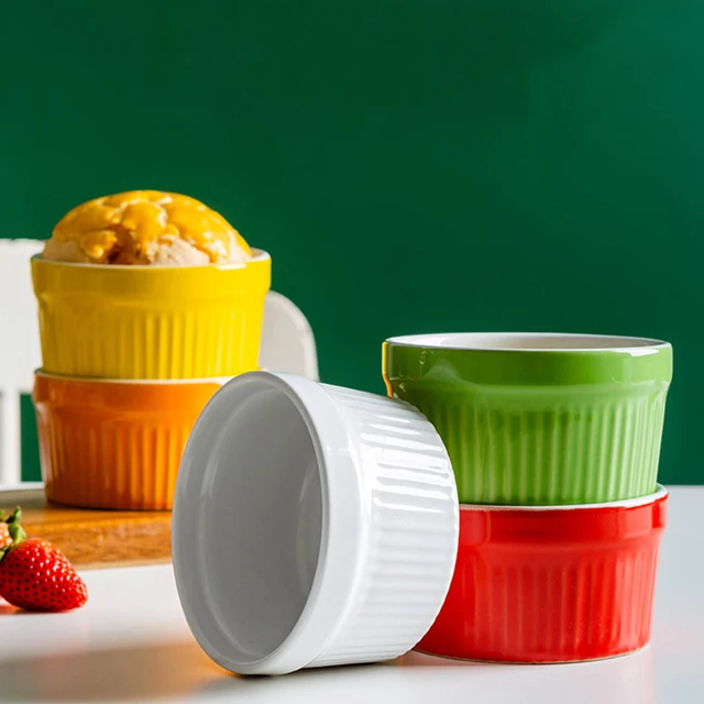 6ps Ceramic Creative Souffle Baking Cup Mini Baking Solid Color Mold Oven Special Baking Cup Pudding Tableware 6