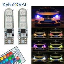 2 pces w5w t10 rgb luz de afastamento novo carro universal rgb cob 6smd lâmpadas de carro com controle remoto acessórios do carro colorido