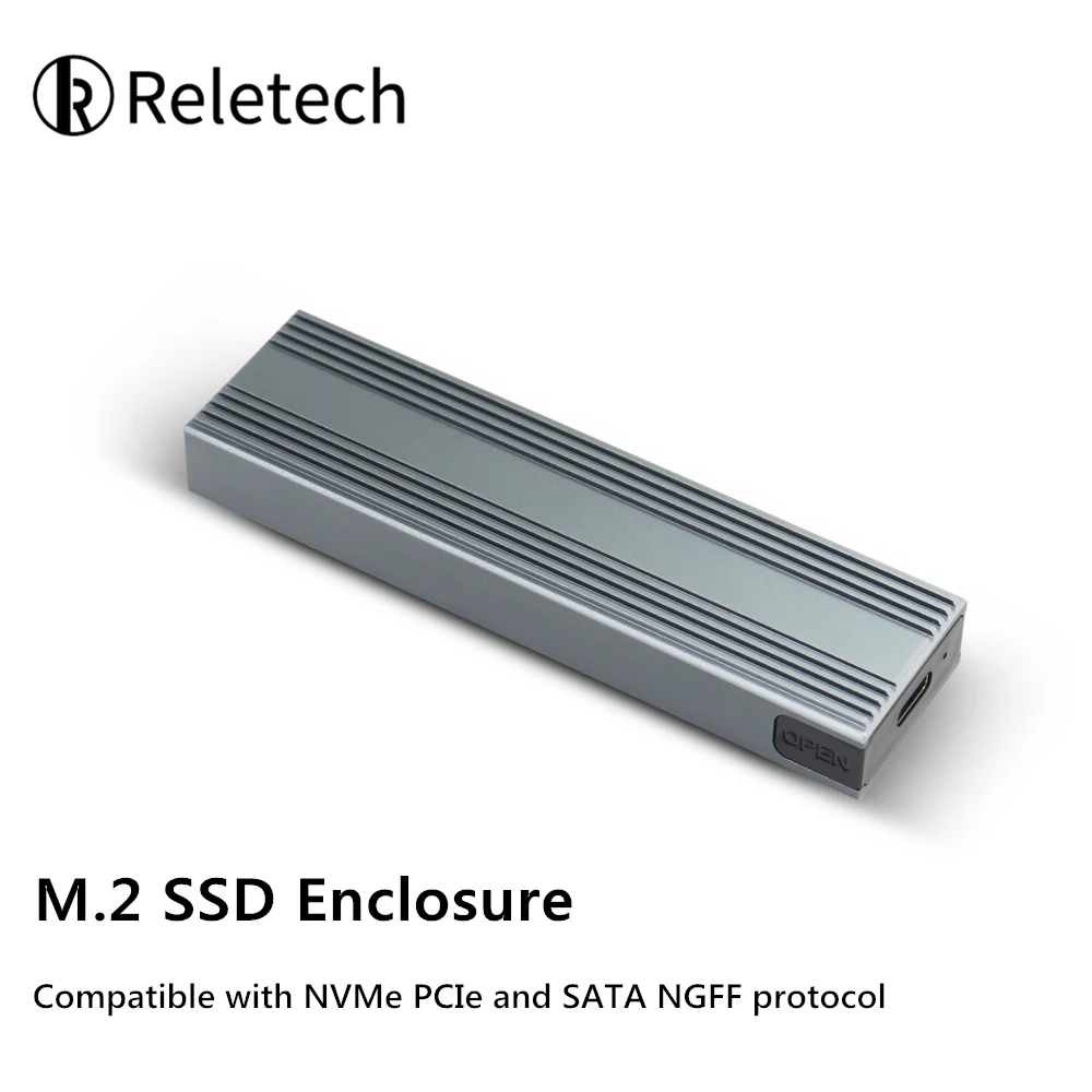 Reletech M.2 SSD enclosure portable USB3.1 Type-C 10Gps hard drive case supports NVMe / SATA NGFF protocols suitable for MacBook sata hard drive box HDD Box Enclosures