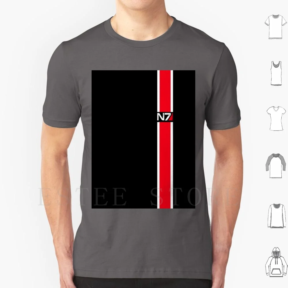 Maglietta Effect-N7 Di Massa Stampa Cotone Effetto Massa Effetto Massa N7 Simbolo Rosso Commander Nero Bianco Logo Gioco Battaglia Gatti Battaglia