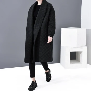 

DEAT 2020 new autumn and witner fashion women black plaided batwing sleeves windbreaker covered buttons parka