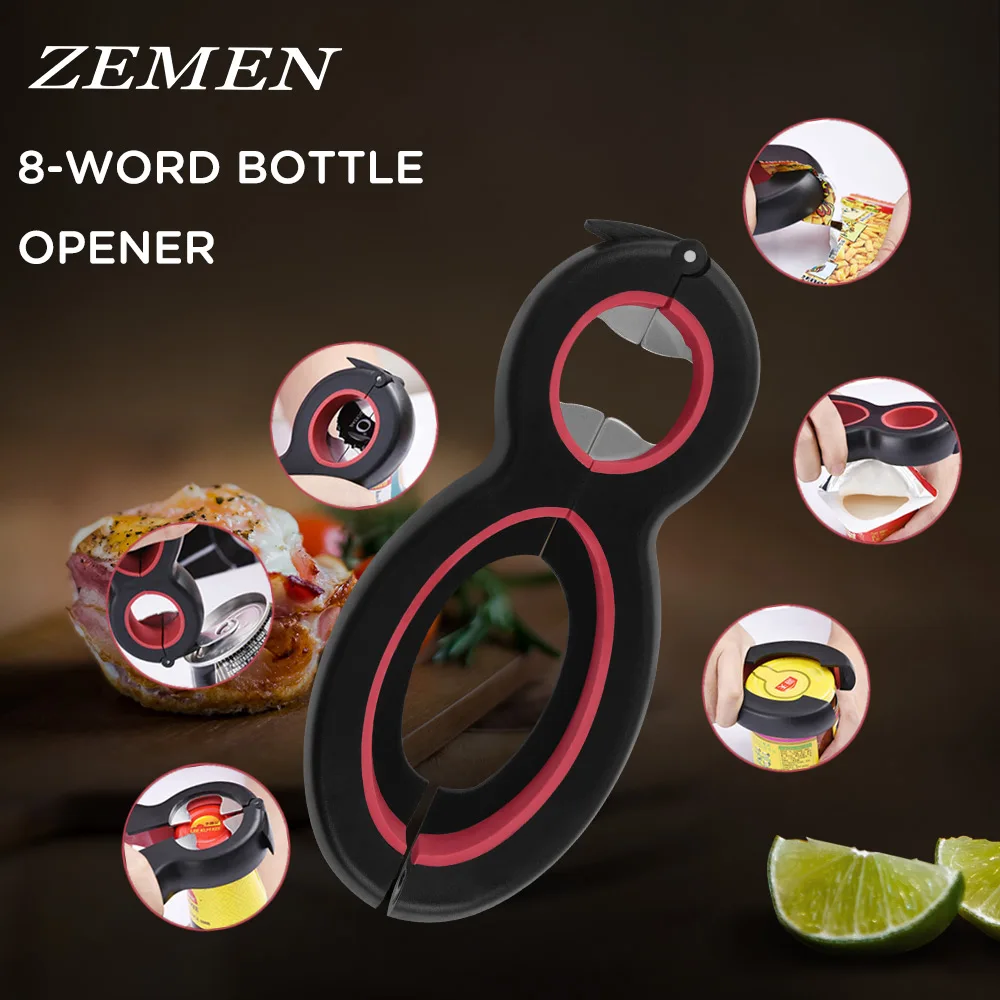 

ZEMEN Jar-Opener Twist-Bottle-Opener 6 in 1 Multi Function Bottle Opener All in One Jar Gripper Can Wine Beer Lid Twist Off Claw