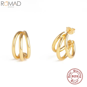 

ROMAD 925 Sterling Silver Stud Earrings For Women Three Claw Torsion Bar Earring Cartilage Earings Luxury S925 Jewelry Pendiente