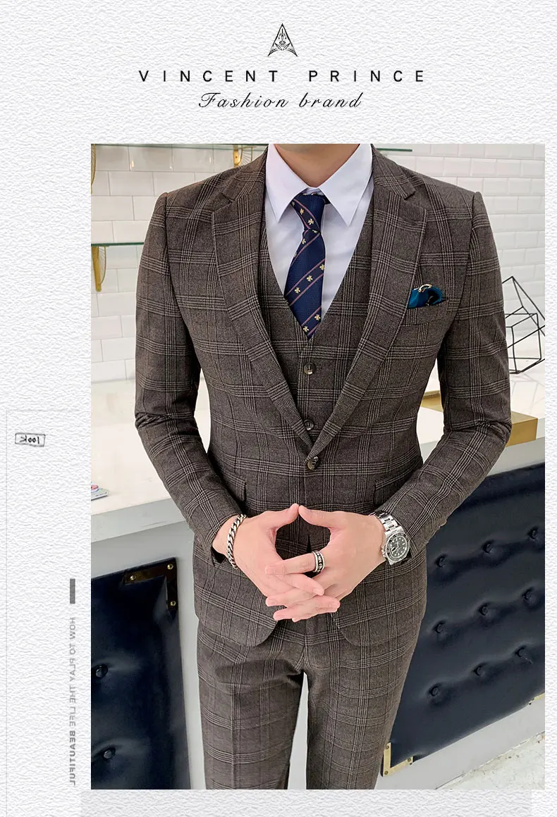 Деловые мужские костюмы хаки мужские костюмы 3 шт Terno Masculino Slim Fit Свадебные костюмы для мужчин с брюками платье для офиса