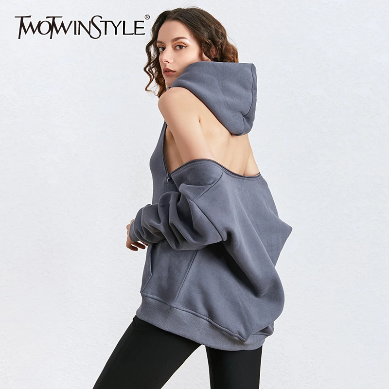 Женский свитшот с капюшоном TWOTWINSTYLE весенний Черный длинными рукавами и