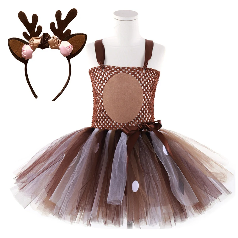 Deer Tutu Dress Baby Girls Dresses for Girls Halloween Costume For Kids Elk Cosplay Christmas Birthday Party Dress With Headband