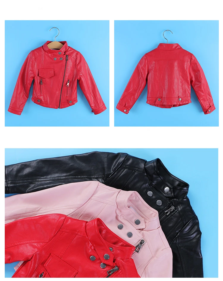 Куртка из искусственной кожи для девочек; топы с заклепками; крутая куртка на молнии; кожаная одежда для девочек; Классический воротник; Кожаная Мотоциклетная одежда на молнии; От 3 до 12 лет
