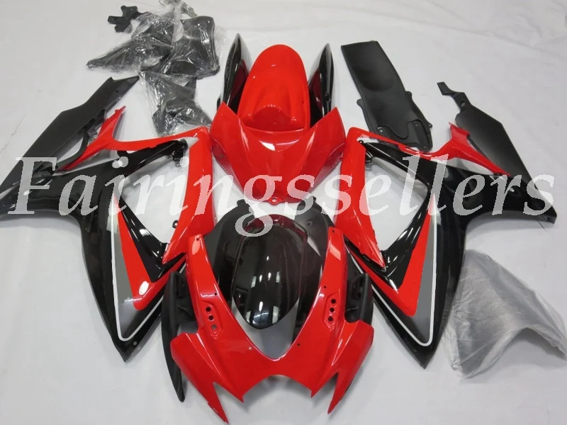 Black Style Red Литье под давлением ABS мотоцикл обтекатели комплект подходит для Suzuki GSXR 600-750 K6 2006 2007 06 07 обтекатели оранжевый синий - Цвет: Black Style Red