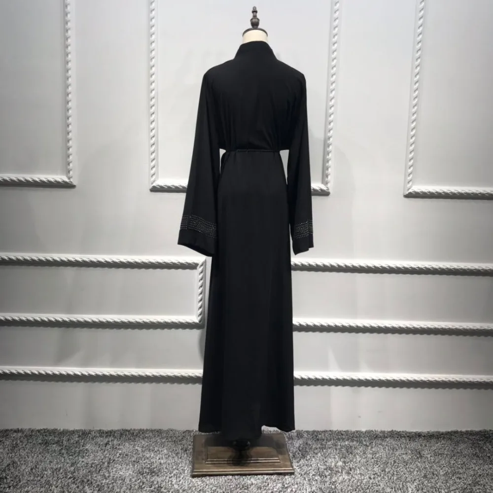Muslim Adult single breasted Robe Musulmane Turkish Dubai Fashion Muslim diamond beadig Abaya Dress Worship Service abaya Wq878