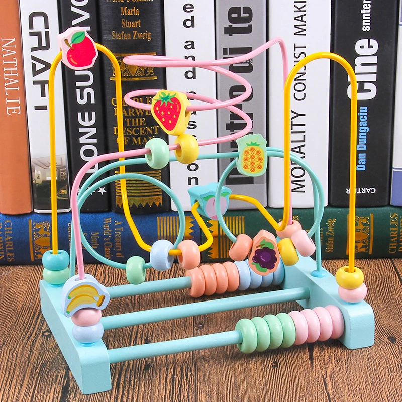 

Wooden macaron fruit beads children early education shape cognitive hand-eye coordination bead building blocks educational toys
