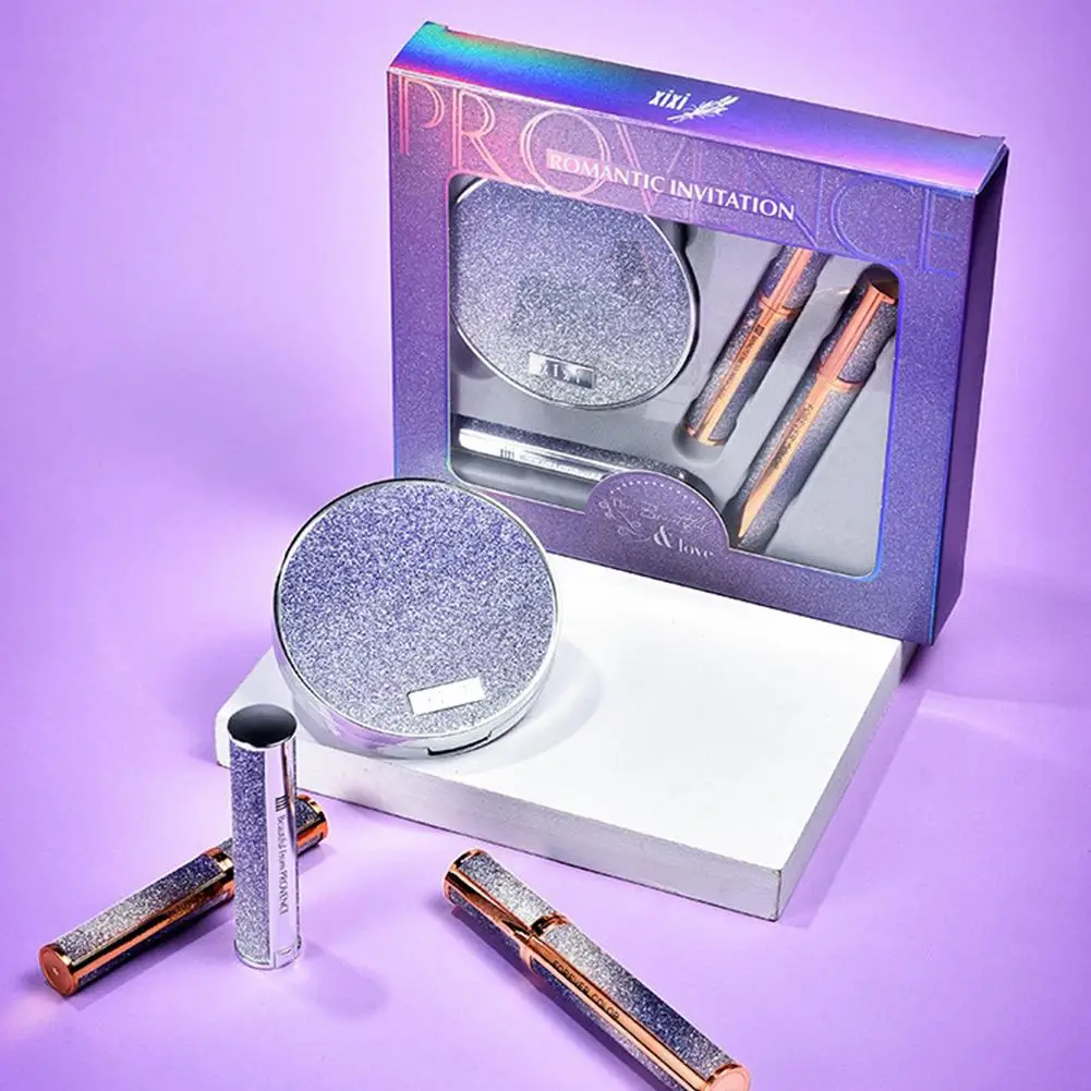 HobbyLane профессиональный набор красоты 4 шт. блестящие тени для макияжа Pallete водонепроницаемый матовый бархатный глянцевый блеск для губ Черная тушь для ресниц