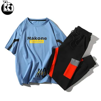 

Men Clothes Summer Outfits T shirts Mens Casual Fashion Hip Hop Trend T-shirt + Trousers Two Piece Set Tracksuit Men Set 2020