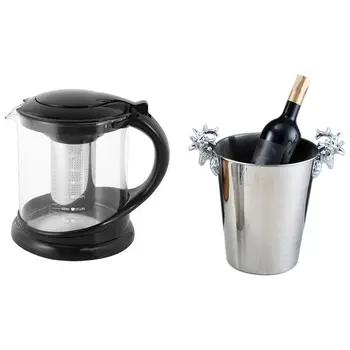 

1800Ml Large Glass Tea Pot for Puer Tea Party Oolong with 5L Deer Head Ice Bucket