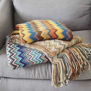

Knitted Boho Blankets Ethnic Blanket Sofa Two Sides Pattern Towel Decor Throw Blankets Sofa Home Decoration Wall Tapestry Covers