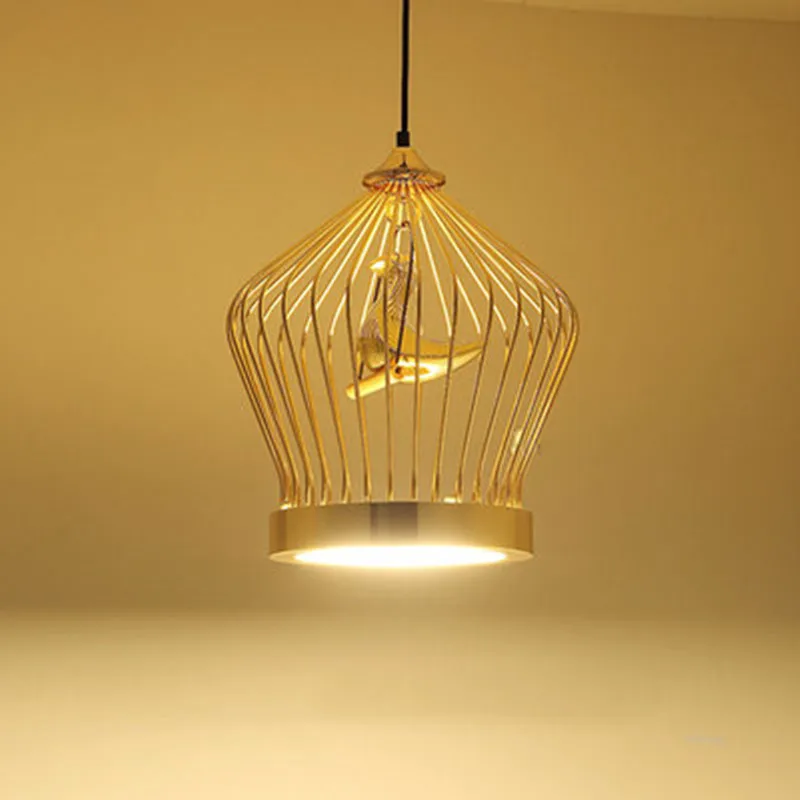 

North Europe Plate Gold Metal Birdcage 9W Led Pendant Light Creative Loft Retro 3D Gold Resin Restaurant Led Suspended Lamp