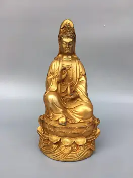 

Home Decor 9" Tibet Buddhism Temple Old Bronze Gilt Clean bottle Guanyin Bodhisattva Statue Amitabha Enshrine the Buddha