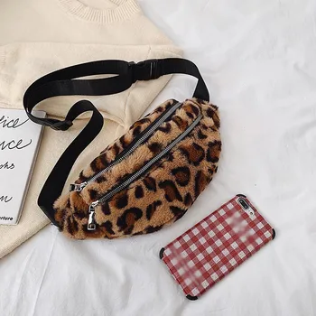 

Leopard Print Chest Bag For Women Girls Fleece Messenger Bag Female Soft Plush Pack Handbag Money Phone Pouch In Stocks