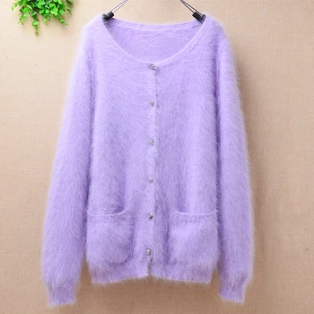 

Fashion autumn spring women slim long sleeve Angora rabbit fur knitted sweater mink cashmere small jacket cardigan coat female
