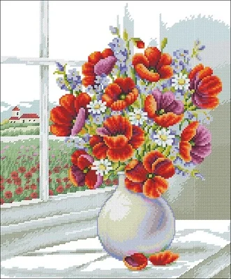 

YIXIAO Counted Cross Stitch Kit Cross stitch RS cotton with cross stitch Vervaco 70.319 poppy vase by window