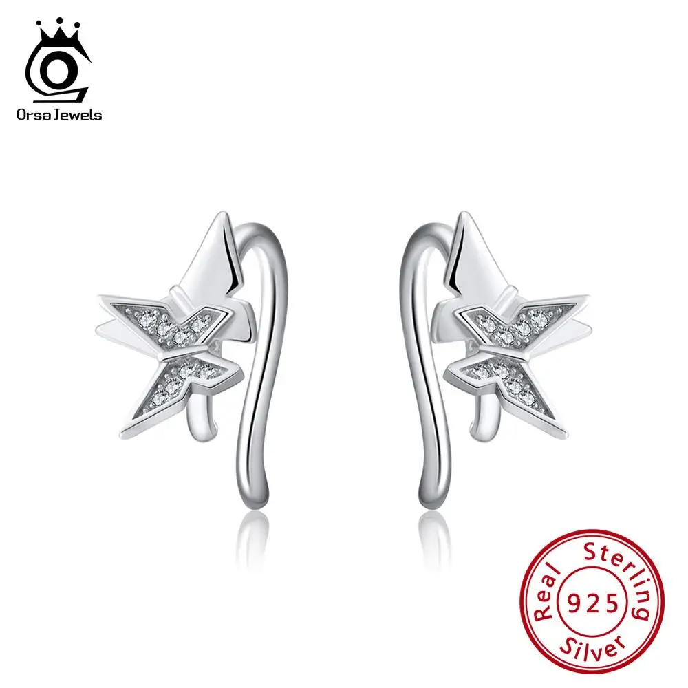 ORSA JEWELS Pure 925 бабочка зажим для уха AAAA прозрачный CZ Стерлинговое Серебро