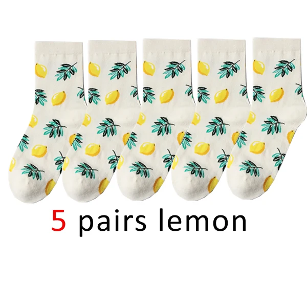 lemon 1 WHLYZ YW 5 пар/лот, короткие носки из чесаного хлопка для мужчин с изображением банана, ананаса, лемонов, авокадо, носки в стиле хип-хоп с забавными сорняками sokken - Цвет: lemon 1