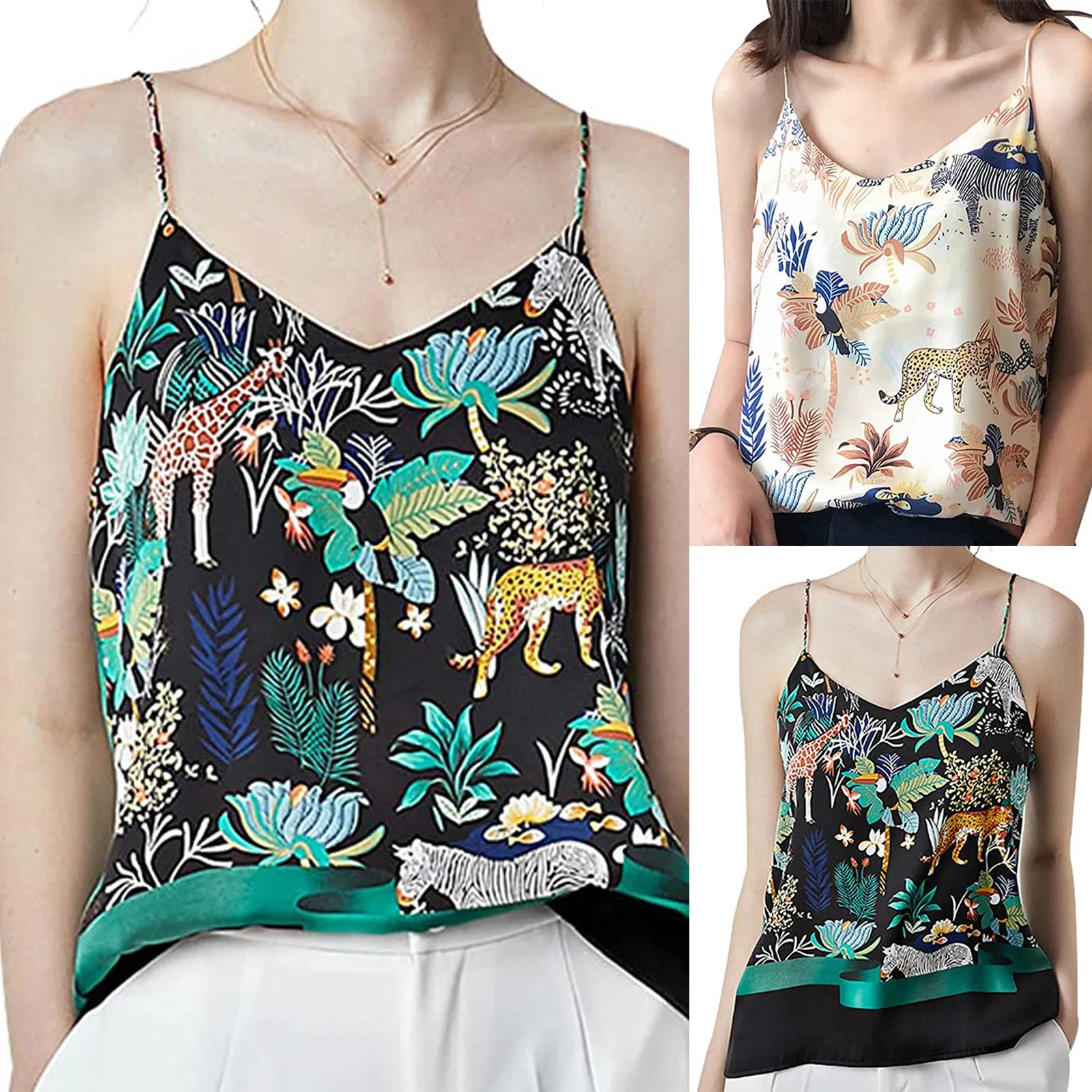 Women Summer Printed Sleeveless Vest Sling Blouse Tank Tops Camis Clothes 