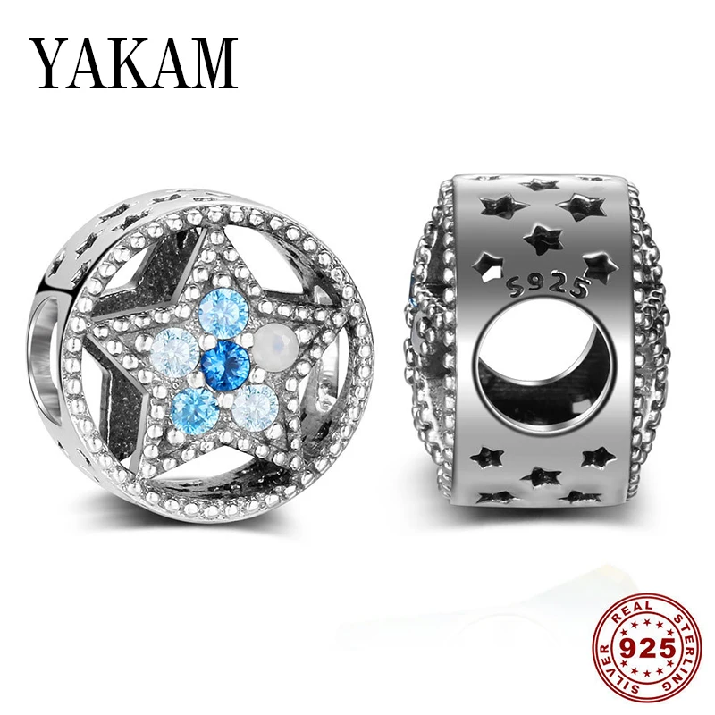 Подходит для оригинального браслета pandora Шарм-Звезда бусины из стерлингового серебра 925 звездное небо голубой CZ хрустальные бусины для женщин ювелирные изделия аксессуары