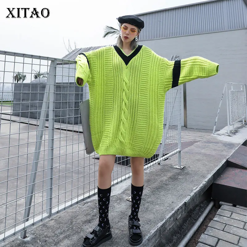 

XITAO Knitted Plus Size Sweater Women Fashion New 2019 Autumn Pleated Loose Elegant Small Fresh Casual Thin Sweater WLD2800