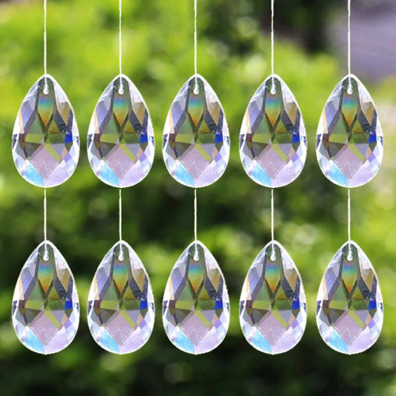 10PCS 28mm Tear Drop Crystals Prism Sun Catcher Clear Glass Chandelier Crystal Parts DIY Hanging Pendant Jewelry Spacer Faceted